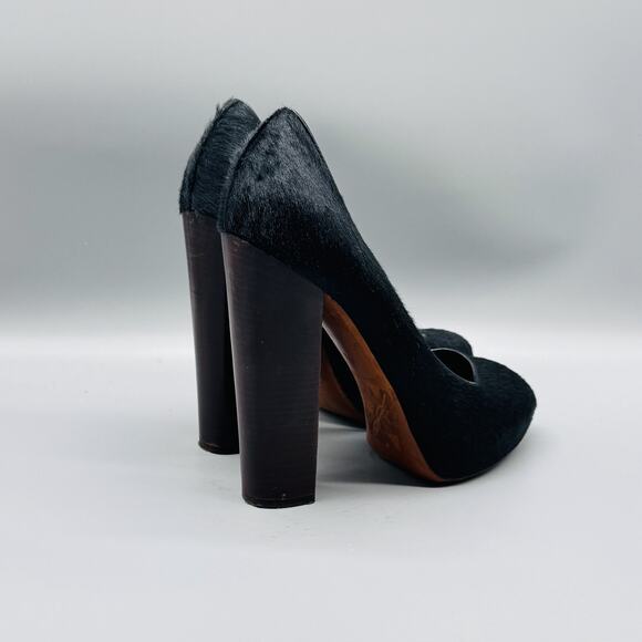 Brian Atwood Shoes Womens 9.5 Black Block Heel Round Toe Pony Hair Italy - Picture 9 of 13